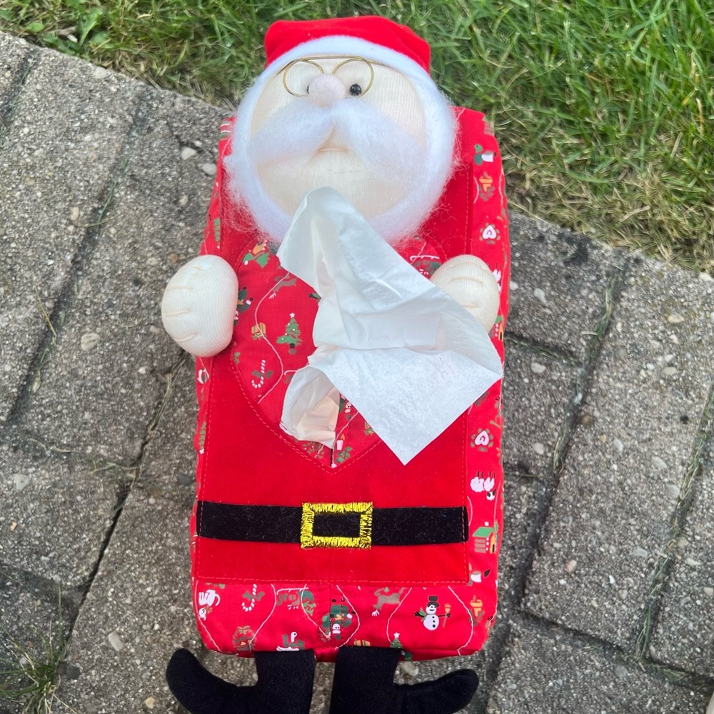 Vintage Avon Plush Santa Tissue Holder Retro Christmas Bathroom Decor